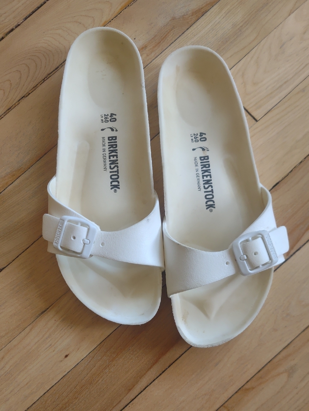 Birkenstock White Single Strap Slide Sandals